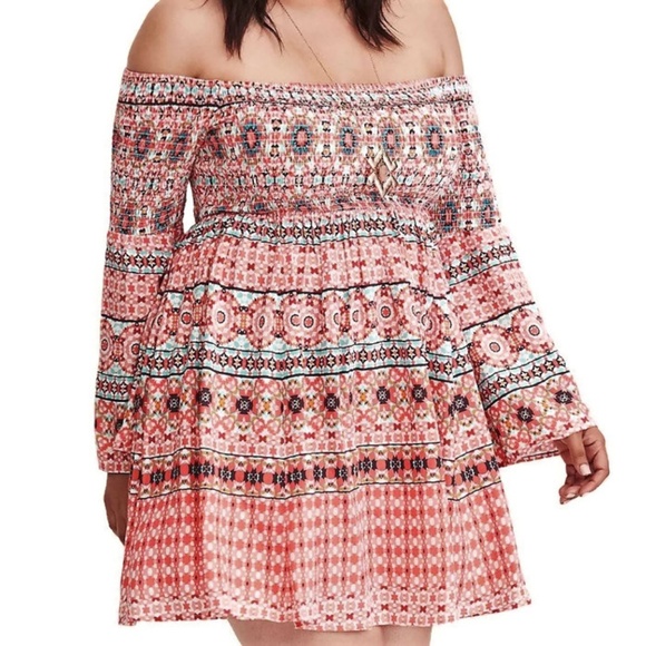 torrid Dresses & Skirts - Torrid Dress Smocked Bell Sleeve Mosaic Print 3